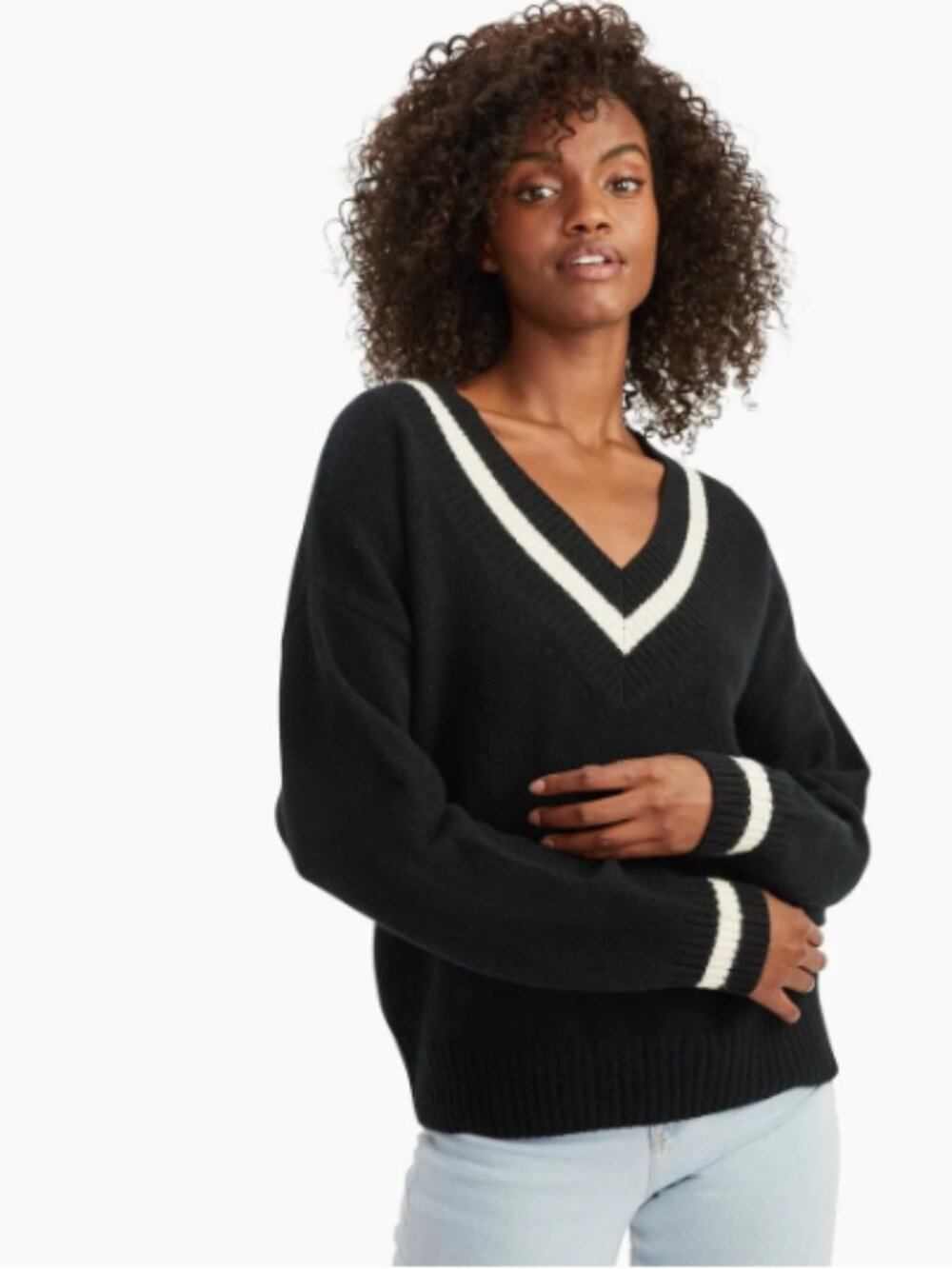 Naadam Cashmere Varsity V-Neck Sweater
